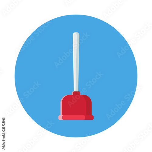 Toilet plunger flat icon isolated on blue background. Simple plunger sign symbol in flat style. Bathroom equipment Vector illustration for web and mobile design.