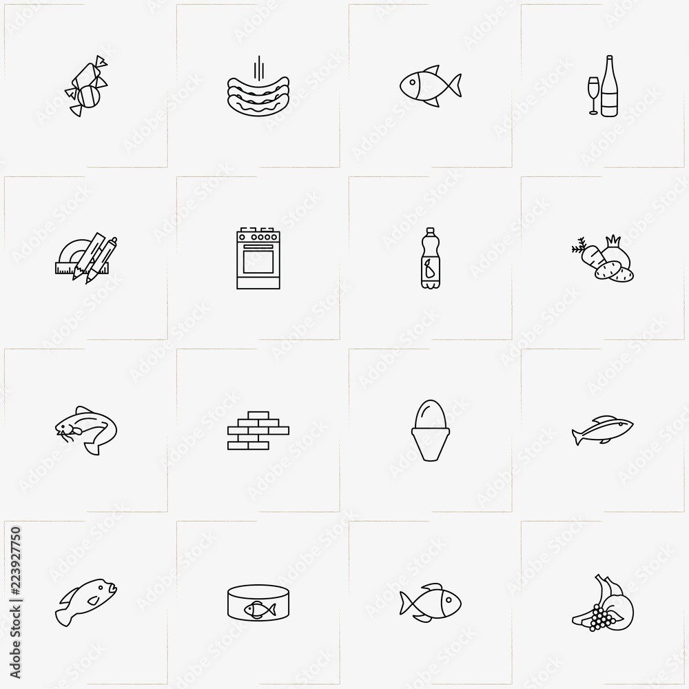 Product Categories Line Icon Set With Wine Bottle Fish Can And Juice Bottle Stock Vector Adobe Stock