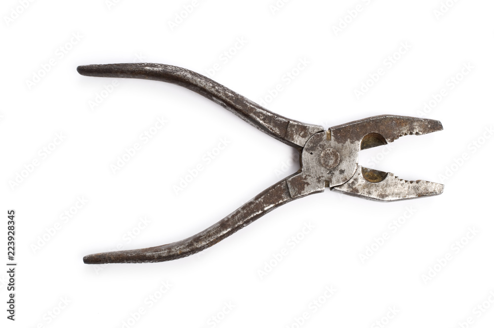 Old rusty pliers on white background. Old rusty pliers on white background.