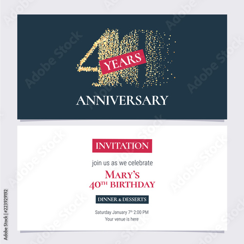 40 years anniversary invitation vector illustration. Design template