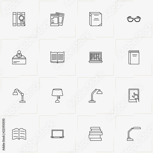 Reading line icon set with books, book and spectacle