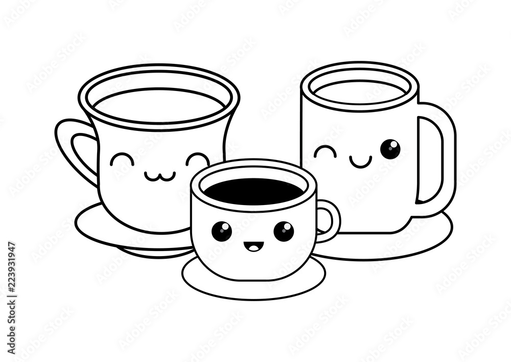 kawaii coffee maker and cookies over white kawaii coffee maker and cookies over white