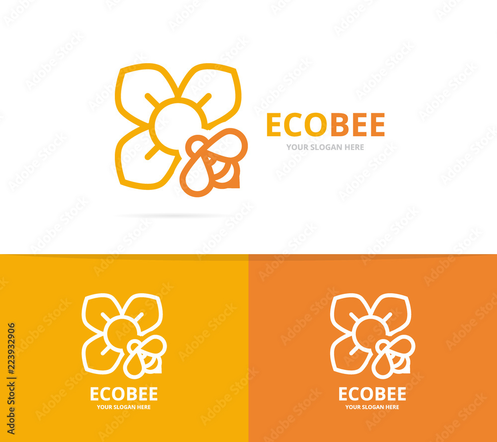 flower and bee logo combination. Unique floral and organiclogotype design template.
