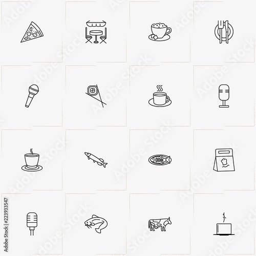 Restaurant line icon set with fish, packet of food  and sushi