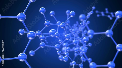 Blue moleculess or network background abstract animation graphic 3D render.