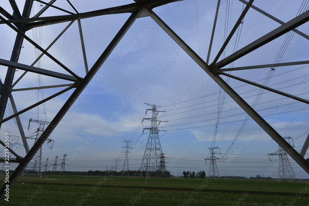 Fototapeta premium The power supply facilities of contour in the evening