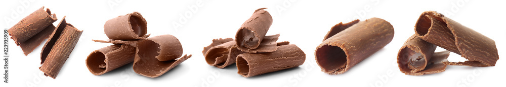 Set with delicious chocolate on white background Set with delicious chocolate on white background