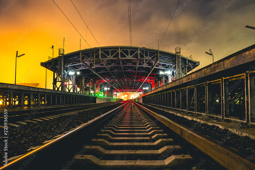 the prospect of a beautiful railway at night