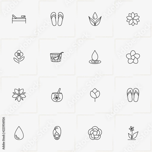 Sauna & Spa line icon set with spa mask , water drop and slippers