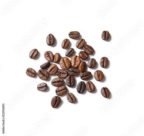 Roasted coffee beans on white background, top view © New Africa
