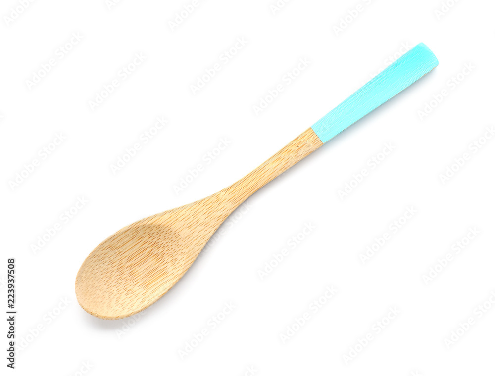 Spoon made of bamboo on white background, top view Spoon made of bamboo on white background, top view