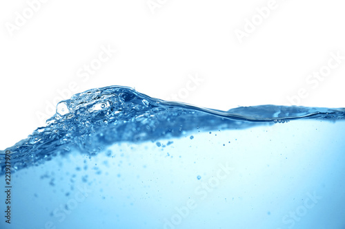 Clear blue water wave on white background