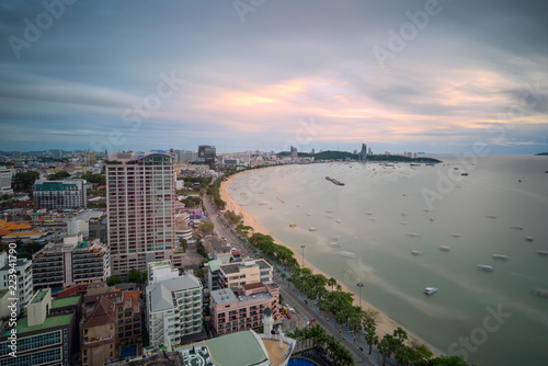 Pattaya City and Sea with suset, Thailand. Pattaya city skyline and pier at sunset in Pattaya Chonburi Thailand © tope007