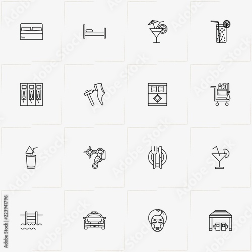 Service line icon set with plumber, petrol station  and service staff trolley