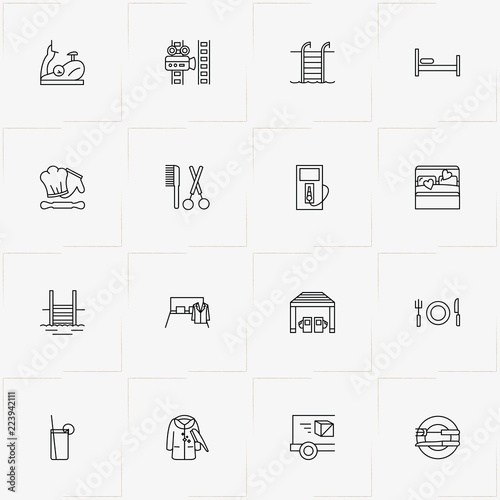 Service line icon set with rolling pin for dough , barber  and cocktail