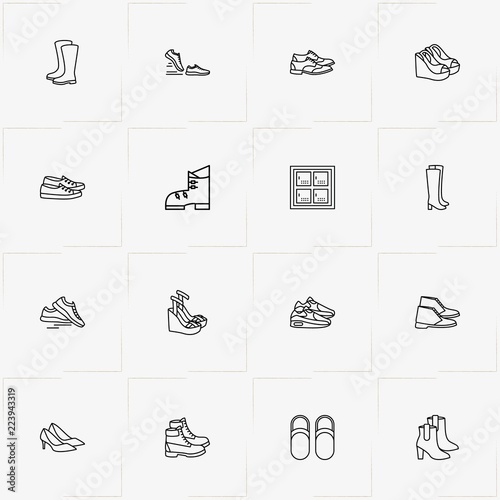 Shoes line icon set with boots, lady boots  and lady shoes