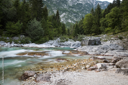 Cold pure Soca river great gorge canyons, Slovenia photo