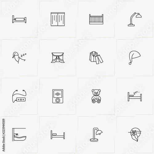 Sleep line icon set with sleep hat , bed and kid bed
