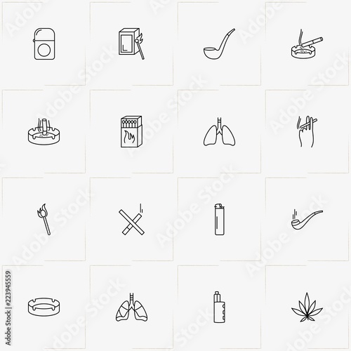 Smoking line icon set with ashtray , electronic hookah and matches