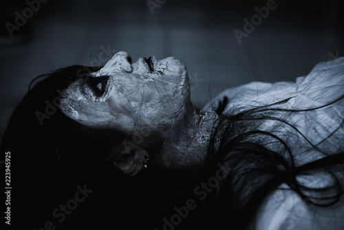 Принти на полотні Close up face of Horror woman ghost creepy,