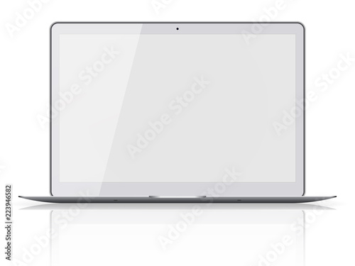 Modern laptop with blank screen isolated on white background.