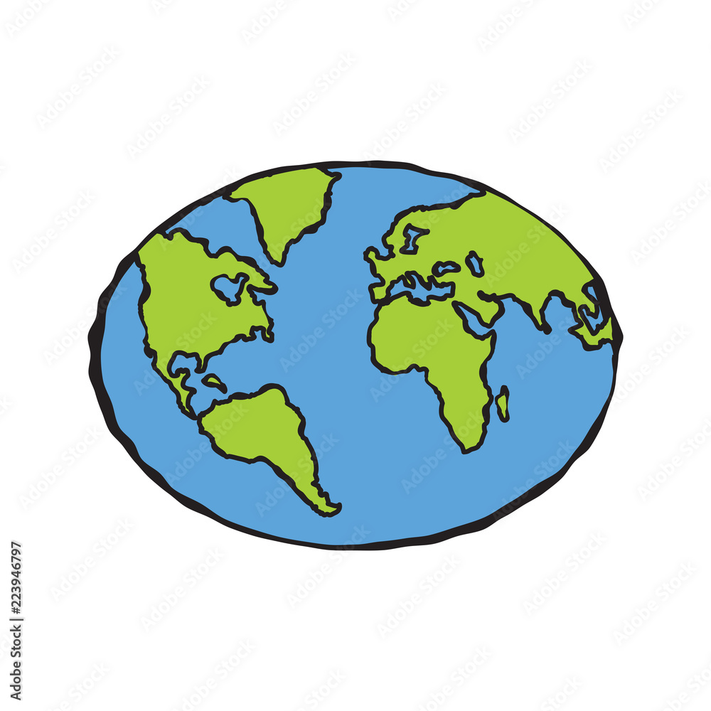 Earth illustration cartoon. Globe orb round hemisphere shape sketch in  color isolated on white. Freehand line black ink hand drawn emblem, art  doodle style pen on paper. Vector. Stock Vector | Adobe