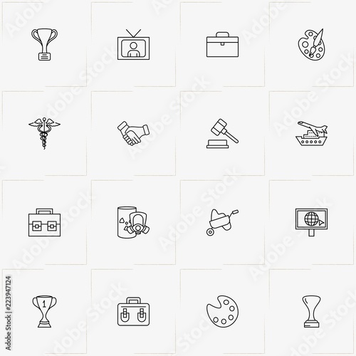 Spheres Of Life line icon set with trophy, radioactive barrel  and partnership