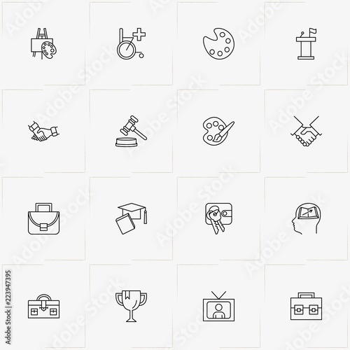 Spheres Of Life line icon set with anchorman , partnership  and judge hammer