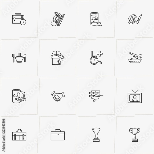 Spheres Of Life line icon set with church cross with bible , anchorman  and palette