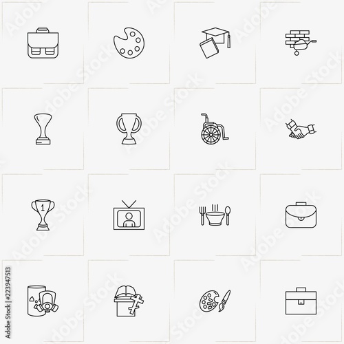 Spheres Of Life line icon set with partnership , anchorman  and church cross with bible