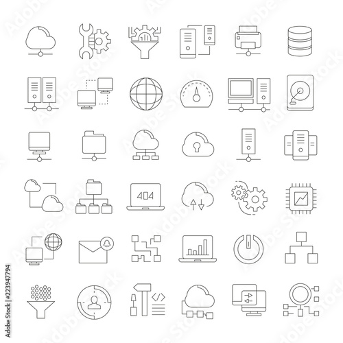 network and cloud computing icons, outline icons