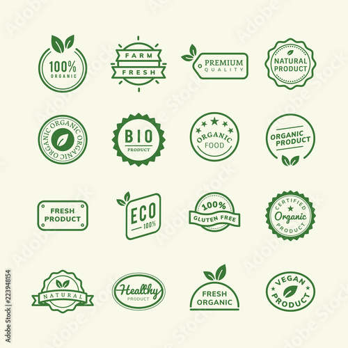 Organic product stamp emblems set illustration
