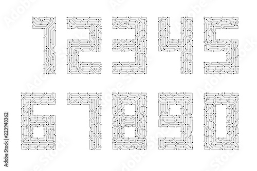 Vector digital  circuit number one to zero for technology object pattern on white background
