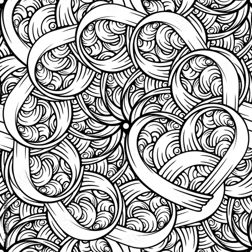 Black and white abstract doodles seamless pattern.