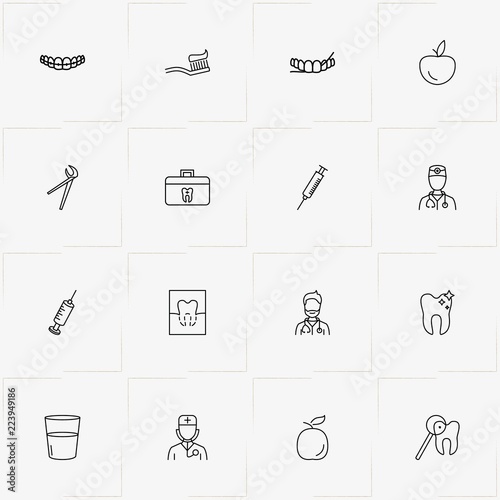 Stomatology line icon set with teeth brush, glass of water and nippers of dentist