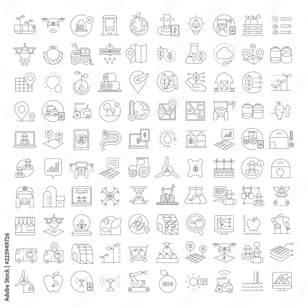 smart farm icons set, automated farming and agriculture icons