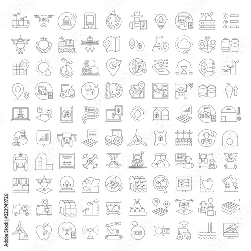 smart farm icons set, automated farming and agriculture icons