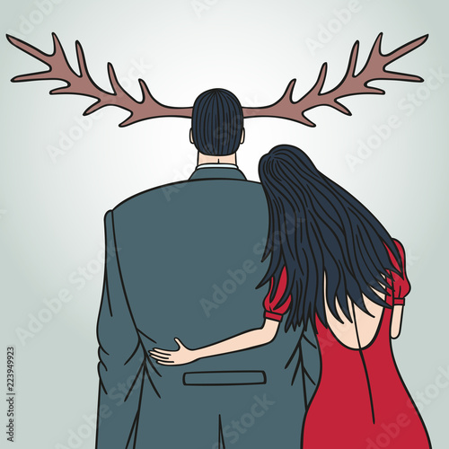 Unfaithful wife cheating on her husband. The man grew horns.