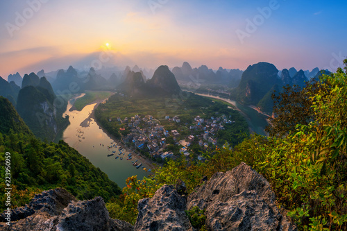 Landscape of Guilin , Li River and Karst mountains called Laozhai mount, Guangxi Province, China