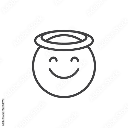 Angel face emoticon outline icon. linear style sign for mobile concept and web design. Smiling face emoji with halo simple line vector icon. Symbol, logo illustration. Pixel perfect vector graphics