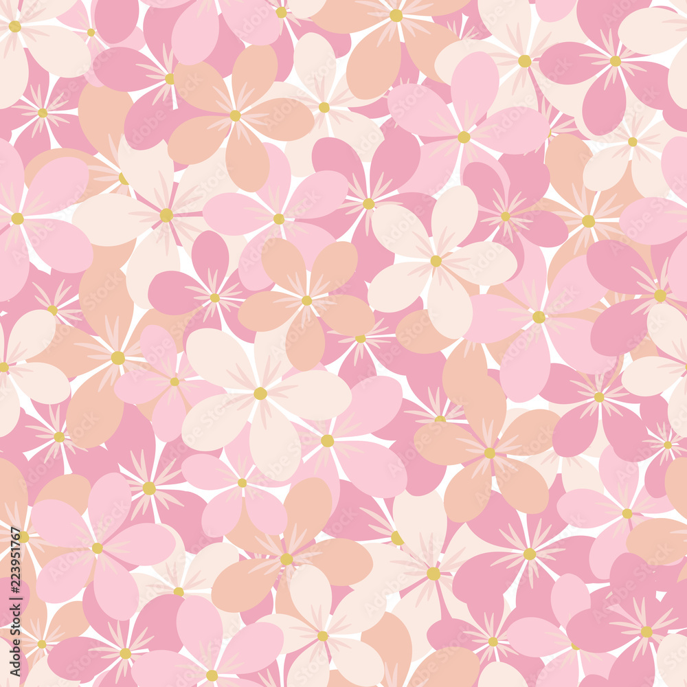 Seamless vector floral pattern with abstract flowers scattered random in monochrome pink colors Seamless vector floral pattern with abstract flowers scattered random in monochrome pink colors