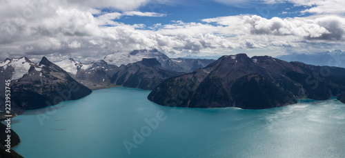 Beautiful panoramic landscape view of Garibaldi Lake vibrant sunny summer day. Taken from top of Panorama Ridge, located near Whister and Squamish, North of Vancouver, BC, Canada. © edb3_16