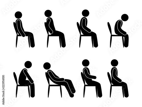 person sits, various poses, sitting on a chair, stooping and the right position of the back