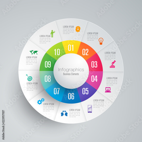 Infographics design vector and business icons with 10 options.