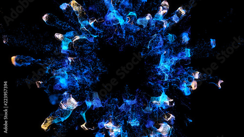 3d rendered particles flowing from the center to the external borders of frame. Magical dust exploision... photo