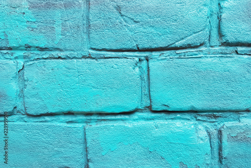 Old red brick wall with damaged white paint layer, closeup background photo texture. Seamless composition