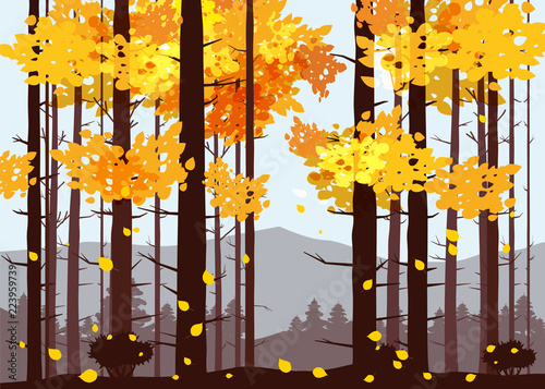 Forest, mountains, silhouettes of pine trees, firs, panorama, horizon, vector, illustration, isolated