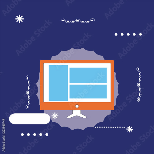 Flat design business Vector Illustration concept template copy space text for Ad website esp isolated 3d isometric. Website Page Layout on Computer Monitor Screen Mounted Hardware Device