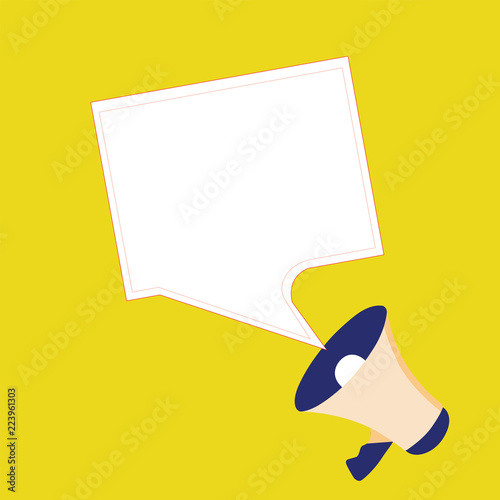 Flat design Vector Illustration Empty esp template copy text for Ad, promotion, poster, flyer, web banner, article. Megaphone and Blank Bordered Square Speech Bubble Public Announcement