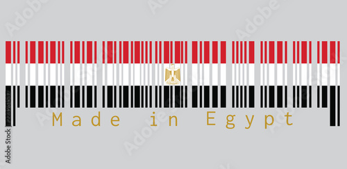 Barcode set the color of Egypt flag, red white black color with the Egyptian eagle of Saladin. text: Made in Egypt. concept of sale or business.